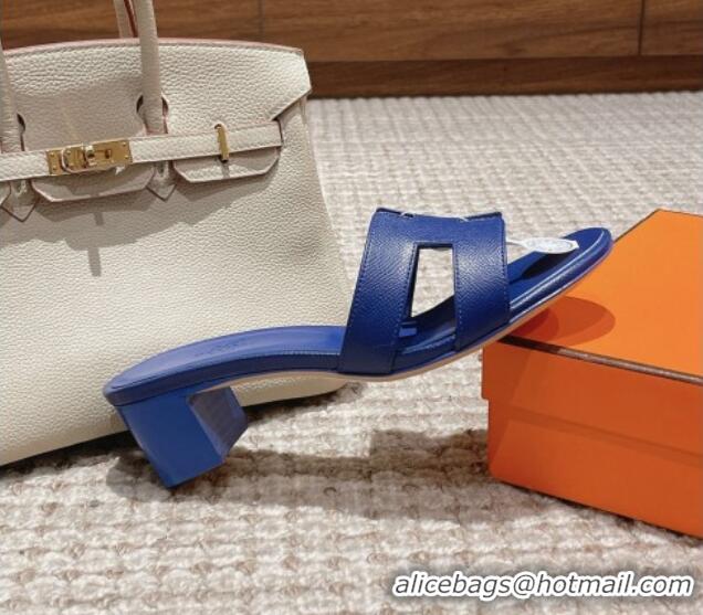 Pretty Style Hermes Classic Oasis Heel Slide Sandals 4.5cm in Palm Grained Leather Blue 123037