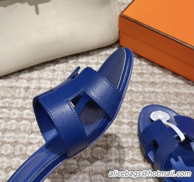 Pretty Style Hermes Classic Oasis Heel Slide Sandals 4.5cm in Palm Grained Leather Blue 123037