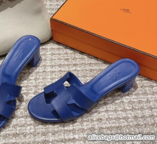 Pretty Style Hermes Classic Oasis Heel Slide Sandals 4.5cm in Palm Grained Leather Blue 123037