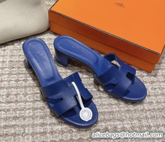 Pretty Style Hermes Classic Oasis Heel Slide Sandals 4.5cm in Palm Grained Leather Blue 123037