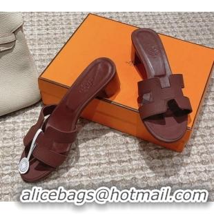 Good Product Hermes Classic Oasis Heel Slide Sandals 4.5cm in Palm Grained Leather Burgundy 123038