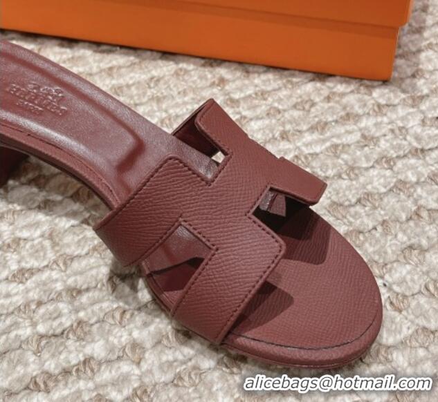 Good Product Hermes Classic Oasis Heel Slide Sandals 4.5cm in Palm Grained Leather Burgundy 123038