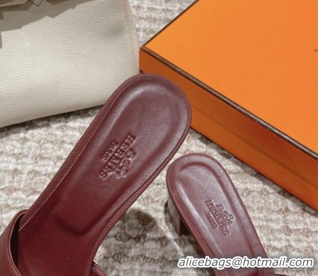 Good Product Hermes Classic Oasis Heel Slide Sandals 4.5cm in Palm Grained Leather Burgundy 123038