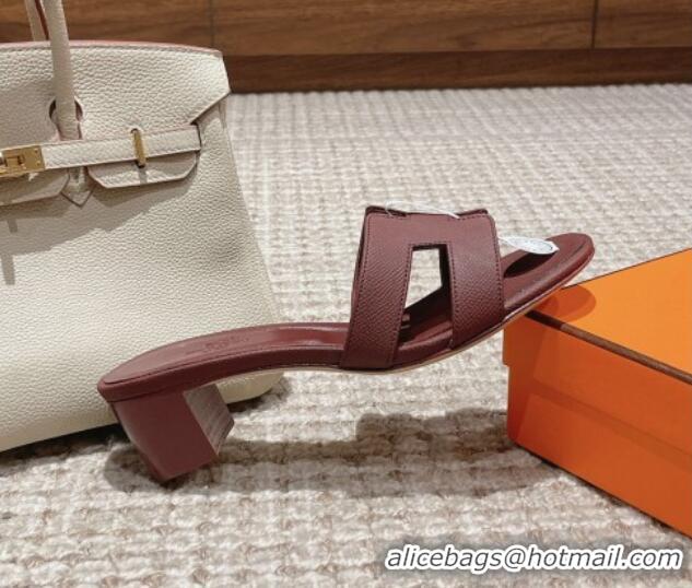 Good Product Hermes Classic Oasis Heel Slide Sandals 4.5cm in Palm Grained Leather Burgundy 123038