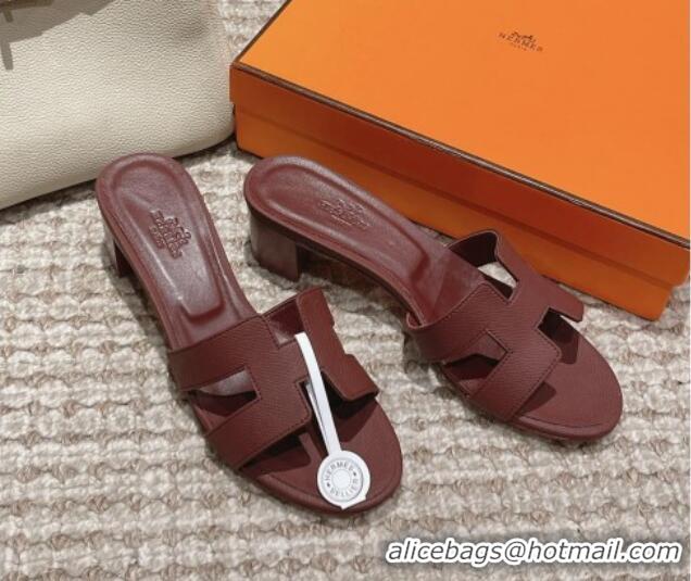 Good Product Hermes Classic Oasis Heel Slide Sandals 4.5cm in Palm Grained Leather Burgundy 123038