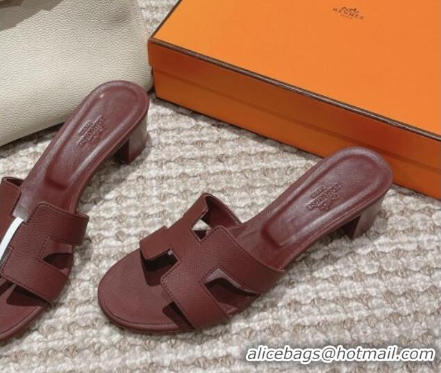 Good Product Hermes Classic Oasis Heel Slide Sandals 4.5cm in Palm Grained Leather Burgundy 123038