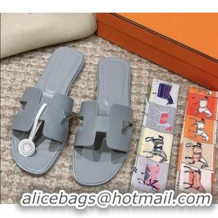 Popular Style Hermes Classic Oran Flat Slide Sandals in Palm Grained Leather Grey 123040