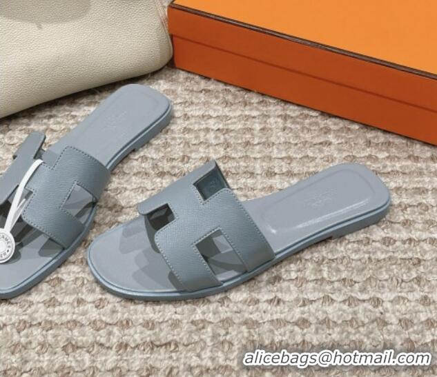 Popular Style Hermes Classic Oran Flat Slide Sandals in Palm Grained Leather Grey 123040