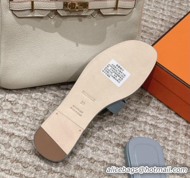 Popular Style Hermes Classic Oran Flat Slide Sandals in Palm Grained Leather Grey 123040