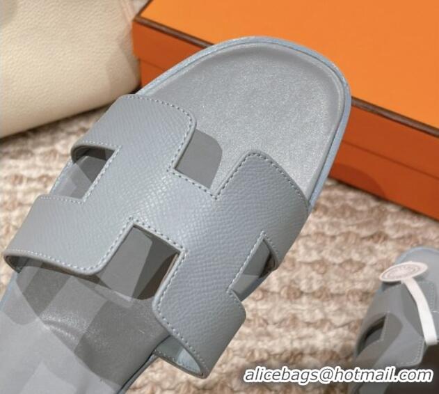 Popular Style Hermes Classic Oran Flat Slide Sandals in Palm Grained Leather Grey 123040