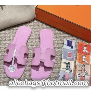 Purchase Hermes Classic Oran Flat Slide Sandals in Palm Grained Leather Purple 123046