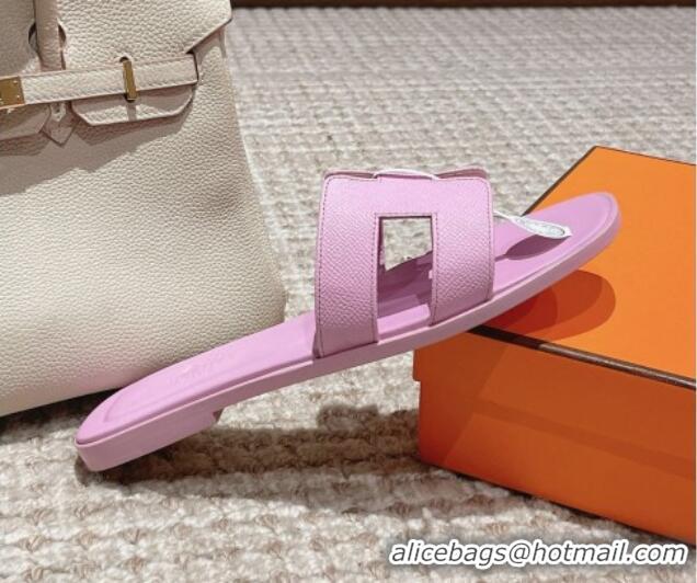 Purchase Hermes Classic Oran Flat Slide Sandals in Palm Grained Leather Purple 123046