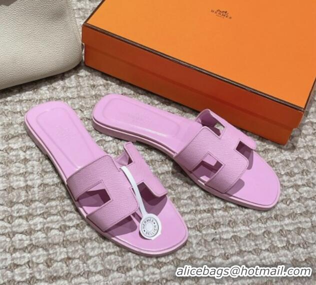 Purchase Hermes Classic Oran Flat Slide Sandals in Palm Grained Leather Purple 123046