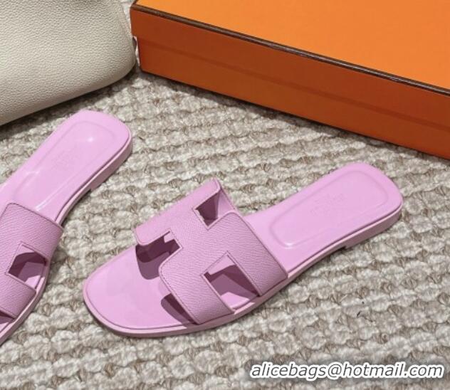 Purchase Hermes Classic Oran Flat Slide Sandals in Palm Grained Leather Purple 123046