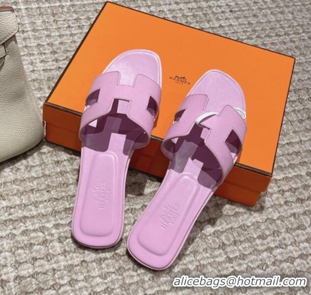 Purchase Hermes Classic Oran Flat Slide Sandals in Palm Grained Leather Purple 123046