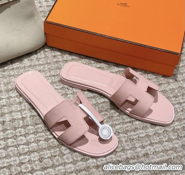 Buy Luxury Hermes Classic Oran Flat Slide Sandals in Palm Grained Leather Purple 123048