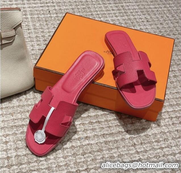 Unique Style Hermes Classic Oran Flat Slide Sandals in Palm Grained Leather Pink 123053