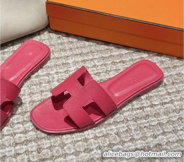 Unique Style Hermes Classic Oran Flat Slide Sandals in Palm Grained Leather Pink 123053