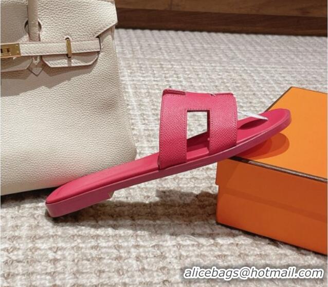 Unique Style Hermes Classic Oran Flat Slide Sandals in Palm Grained Leather Pink 123053