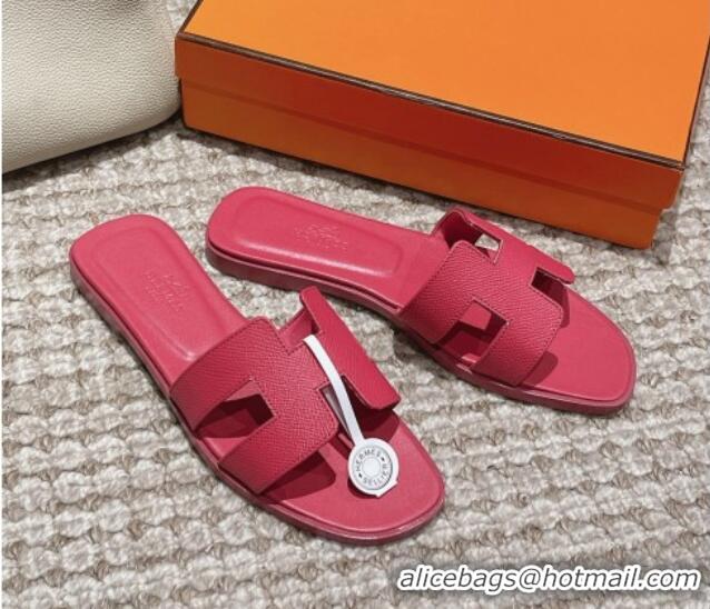 Unique Style Hermes Classic Oran Flat Slide Sandals in Palm Grained Leather Pink 123053