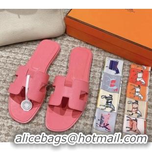 Classic Hot Hermes Classic Oran Flat Slide Sandals in Palm Grained Leather Pink 123061