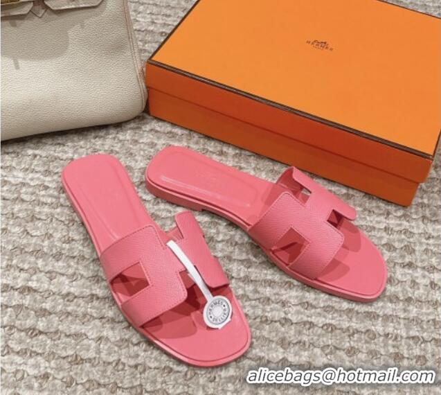 Classic Hot Hermes Classic Oran Flat Slide Sandals in Palm Grained Leather Pink 123061