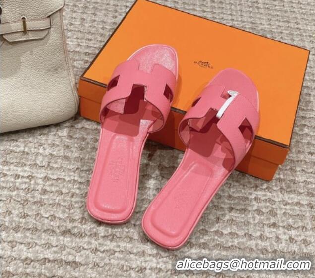 Classic Hot Hermes Classic Oran Flat Slide Sandals in Palm Grained Leather Pink 123061