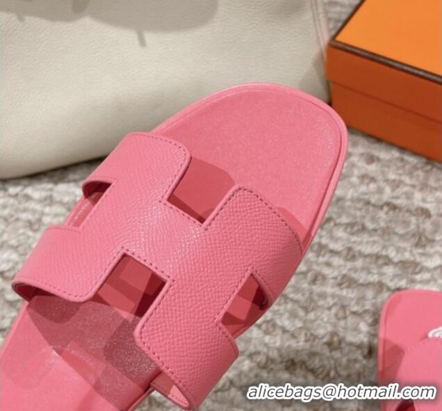 Classic Hot Hermes Classic Oran Flat Slide Sandals in Palm Grained Leather Pink 123061