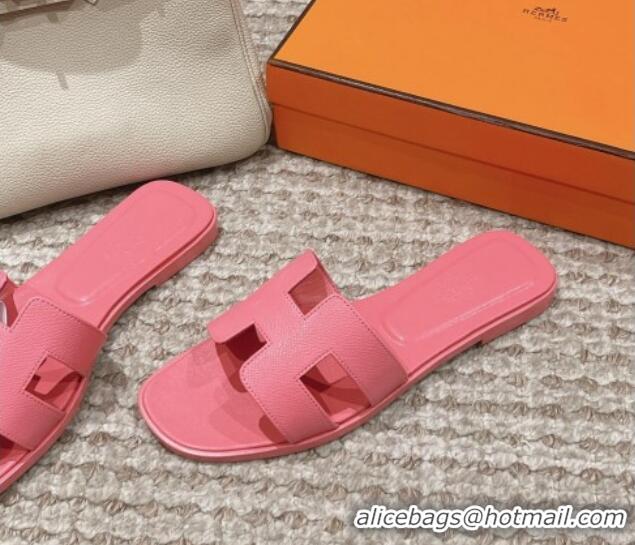 Classic Hot Hermes Classic Oran Flat Slide Sandals in Palm Grained Leather Pink 123061