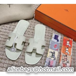 Cheap Price Hermes Classic Oran Flat Slide Sandals in Palm Grained Leather Glacier 0123067