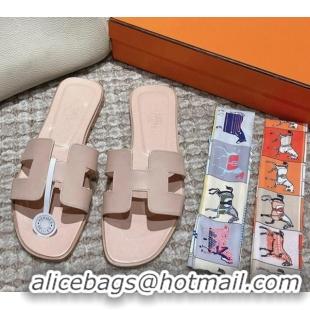 aaaaa Hermes Classic Oran Flat Slide Sandals in Smooth Leather Nude 0123073