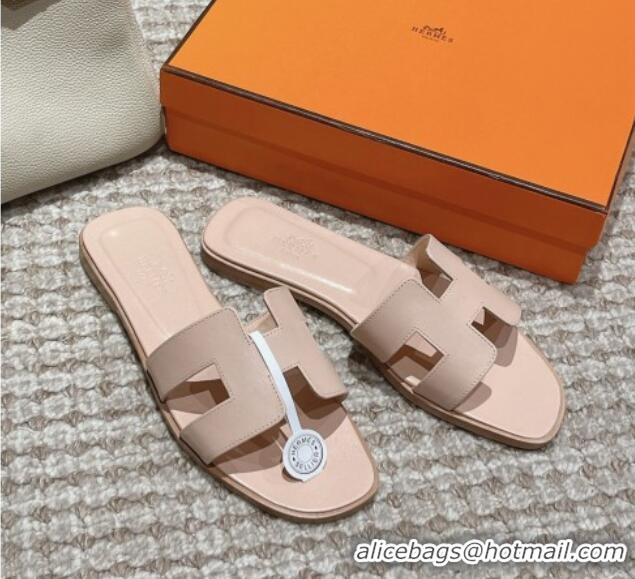 aaaaa Hermes Classic Oran Flat Slide Sandals in Smooth Leather Nude 0123073