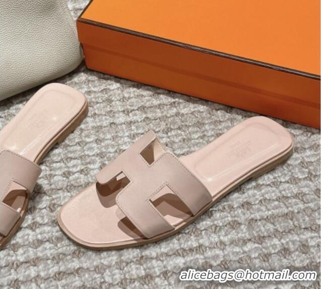 aaaaa Hermes Classic Oran Flat Slide Sandals in Smooth Leather Nude 0123073