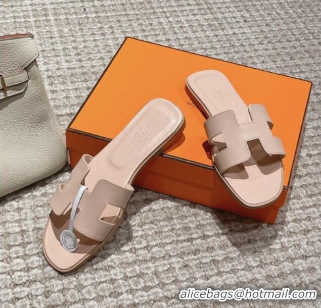 aaaaa Hermes Classic Oran Flat Slide Sandals in Smooth Leather Nude 0123073