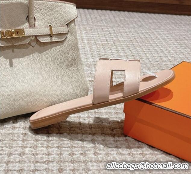 aaaaa Hermes Classic Oran Flat Slide Sandals in Smooth Leather Nude 0123073