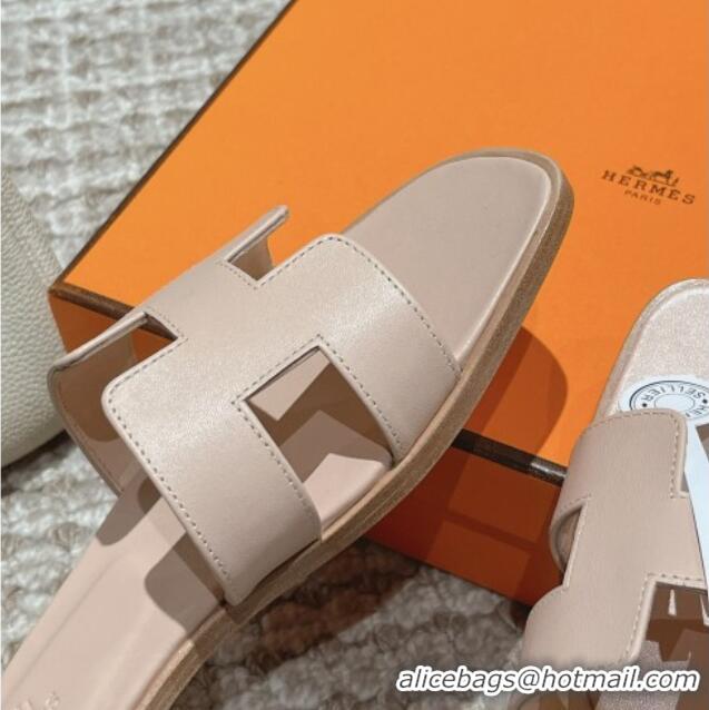 aaaaa Hermes Classic Oran Flat Slide Sandals in Smooth Leather Nude 0123073