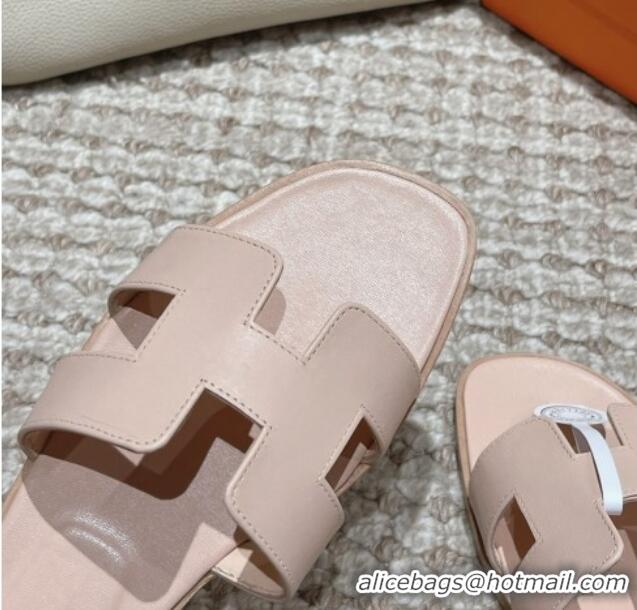 aaaaa Hermes Classic Oran Flat Slide Sandals in Smooth Leather Nude 0123073