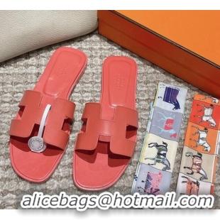 Popular Style Hermes Classic Oran Flat Slide Sandals in Smooth Leather Pink 0123074