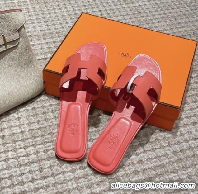 Popular Style Hermes Classic Oran Flat Slide Sandals in Smooth Leather Pink 0123074