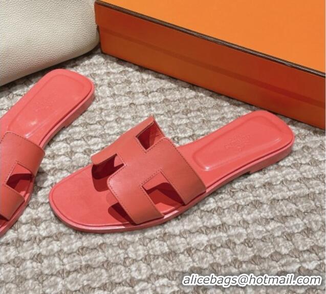 Popular Style Hermes Classic Oran Flat Slide Sandals in Smooth Leather Pink 0123074