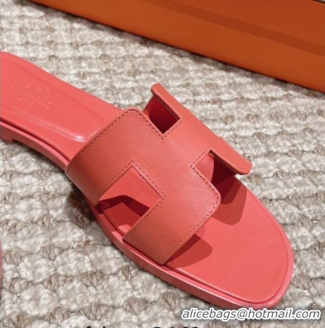 Popular Style Hermes Classic Oran Flat Slide Sandals in Smooth Leather Pink 0123074