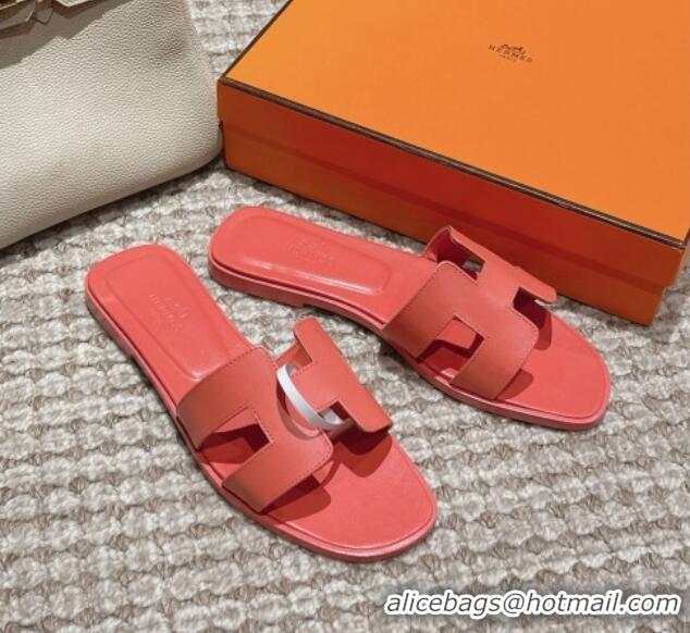 Popular Style Hermes Classic Oran Flat Slide Sandals in Smooth Leather Pink 0123074