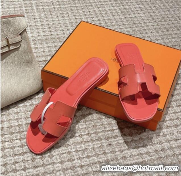 Popular Style Hermes Classic Oran Flat Slide Sandals in Smooth Leather Pink 0123074