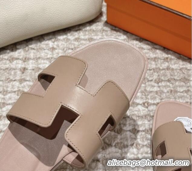 Sumptuous Hermes Classic Oran Flat Slide Sandals in Smooth Leather Grey 0123075