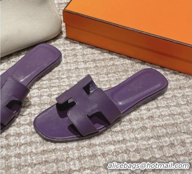 Trendy Design Hermes Classic Oran Flat Slide Sandals in Smooth Leather Purple 0123076