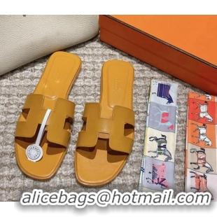 Top Grade Hermes Classic Oran Flat Slide Sandals in Smooth Leather Yellow 0123080