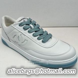 ​Top Quality Chanel Monogram Plain Toe Rubber Sole Lace-up Sneakers CH8743 White