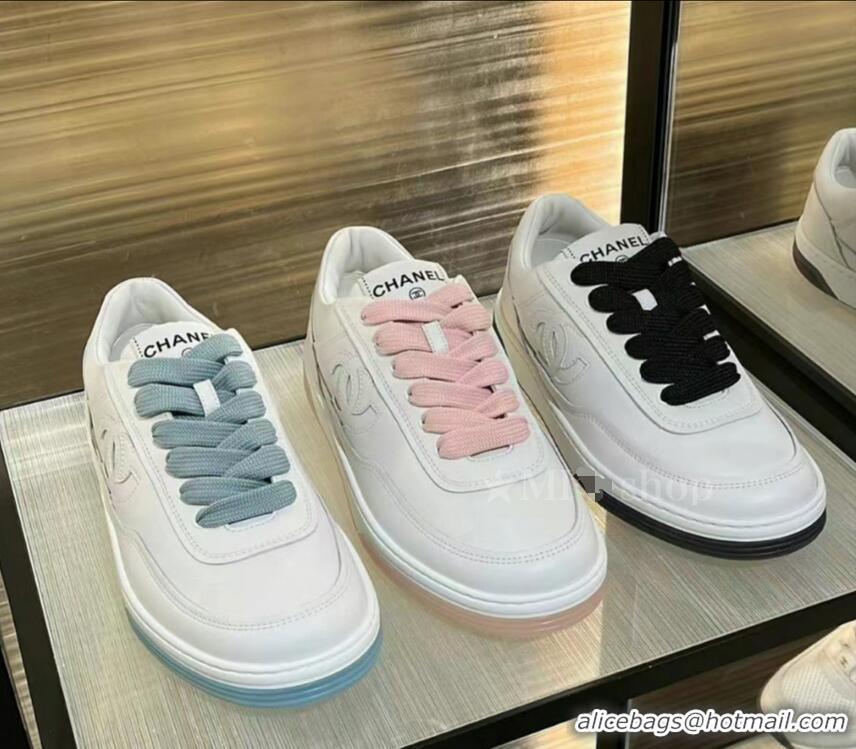 ​Top Quality Chanel Monogram Plain Toe Rubber Sole Lace-up Sneakers CH8743 White