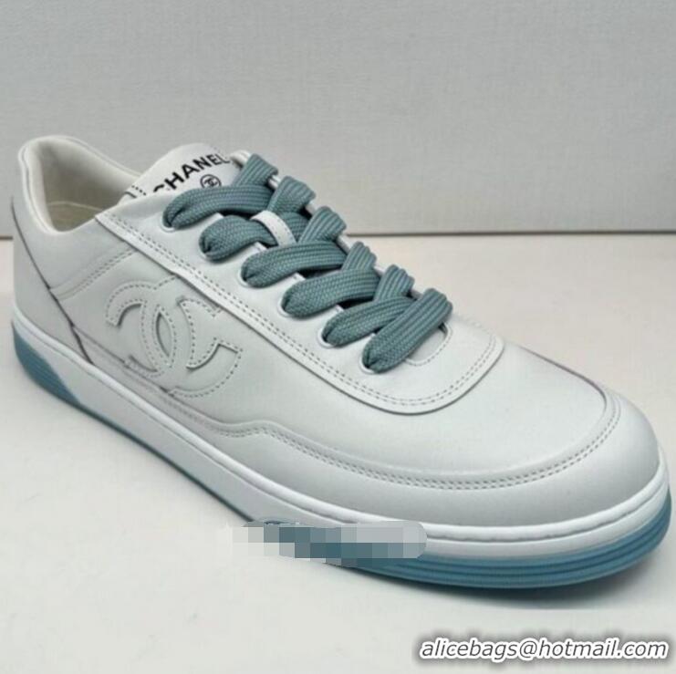 ​Top Quality Chanel Monogram Plain Toe Rubber Sole Lace-up Sneakers CH8743 White