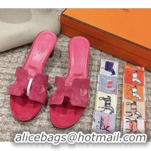 Best Product Hermes Classic Oasis Heel Slide Sandals 4.5cm in Suede Pink 123085